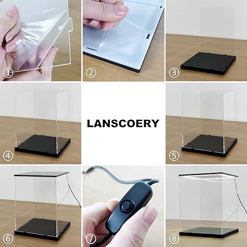 Miniatura 6 de LANSCOERY Vitrina de acrílico transparente con luz blanca para coleccionables caja de exhibición iluminada de montaje a prueba de polvo vitrina de