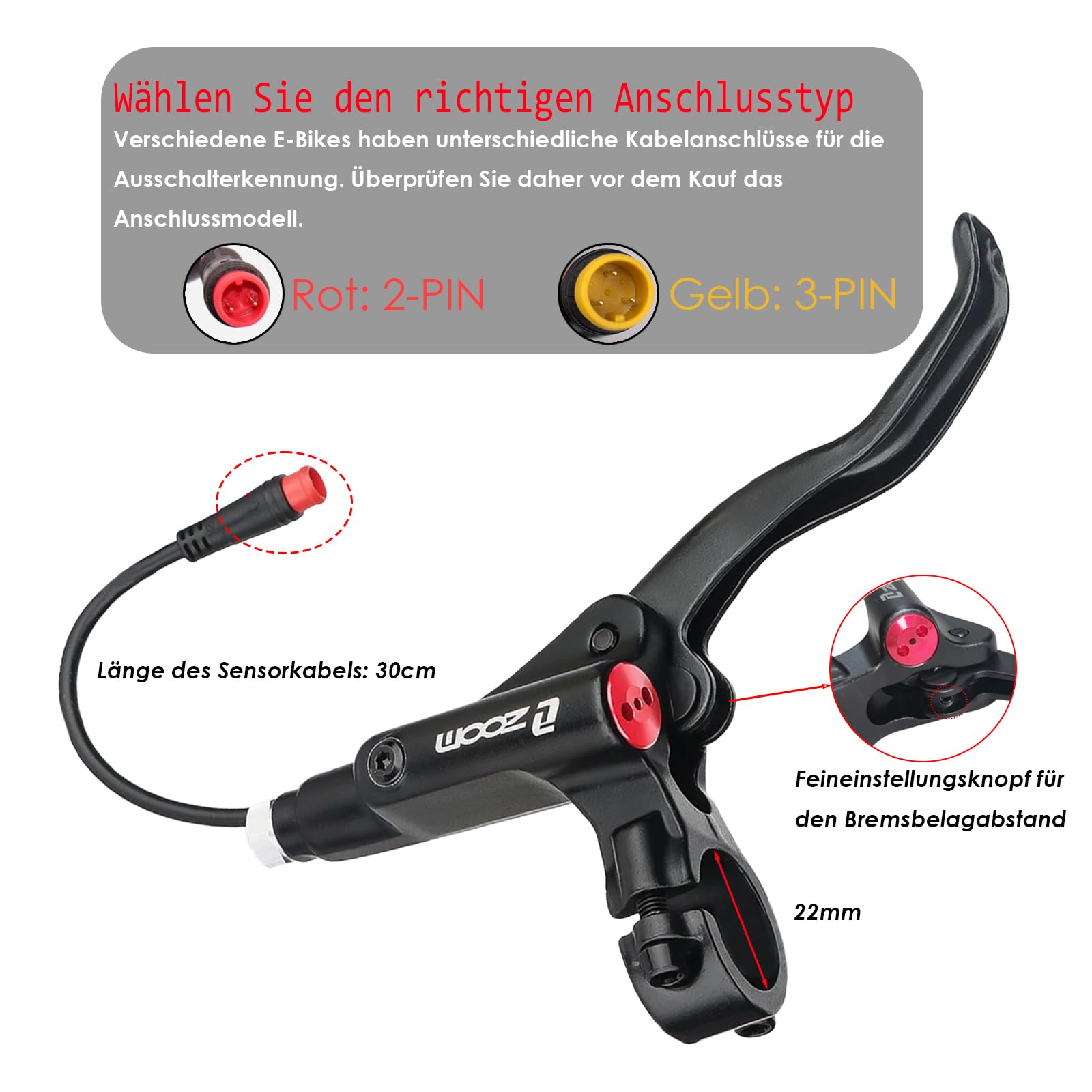 JFOYH Zoom Hydraulisches E-Bike Bremsen-Upgrade-Kit – 2/3-Pin Stecker, Stromunterbrechungssensor, vormontierte Bremshebel & Bremssättel mit 160 mm Bremsscheiben