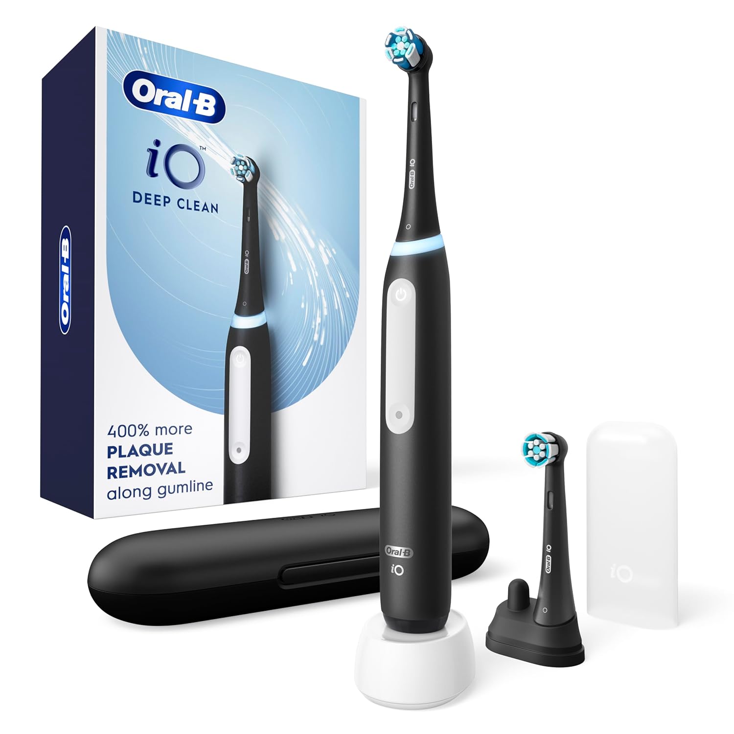 Oral-B iO Deep Clean Rechargeable Electric Powered Toothbrush Black with iO Series 3 Limited 2 Brush Heads and