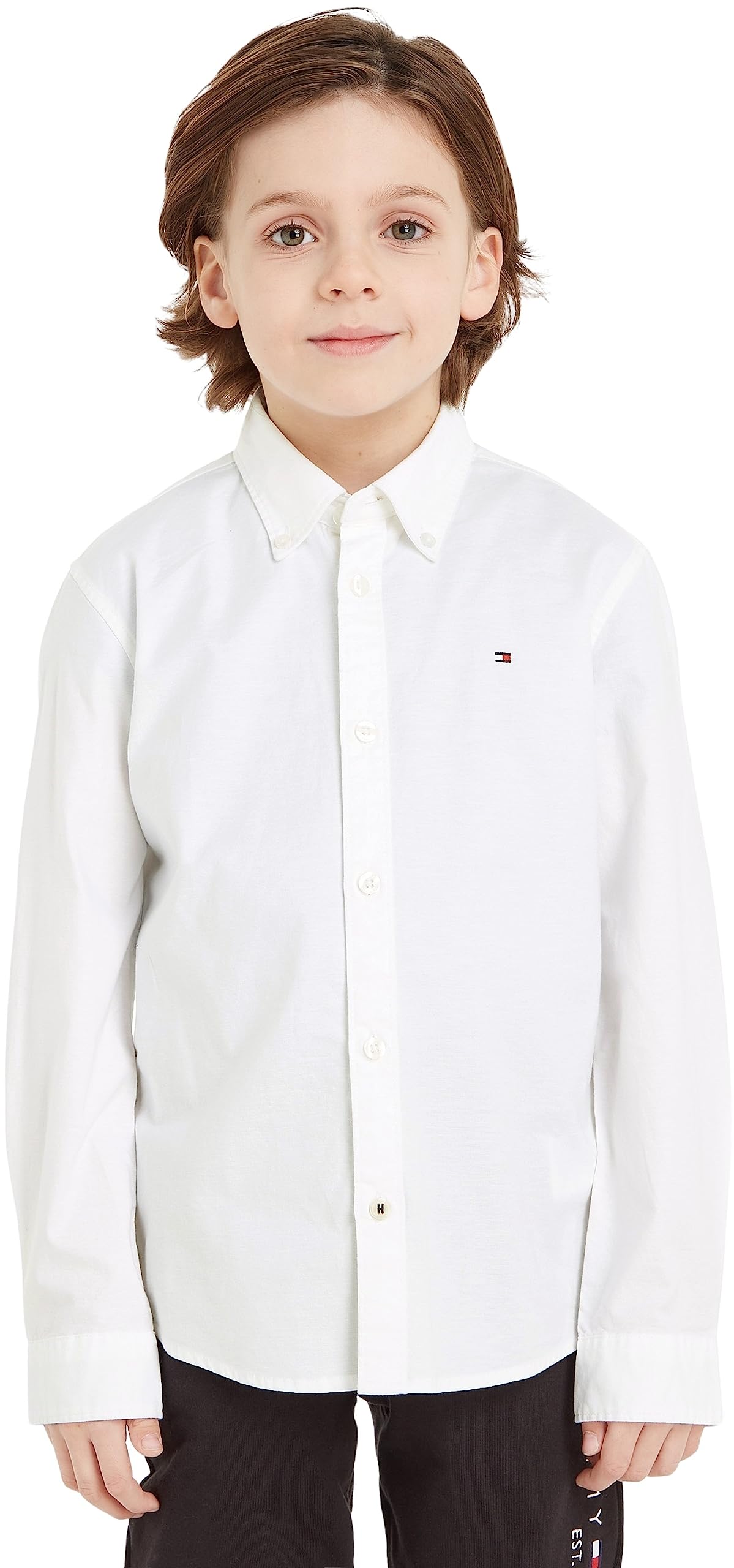 Tommy Hilfiger Chłopcy Boys Stretch Oxford Shirt L/S Koszula, Biały, 10 lat