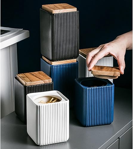 Miniatura 7 de Tarros de almacenamiento de cerámica, modernos y elegantes, pulidos, herméticos, preciosos recipientes de almacenamiento con tapa de madera, frasco