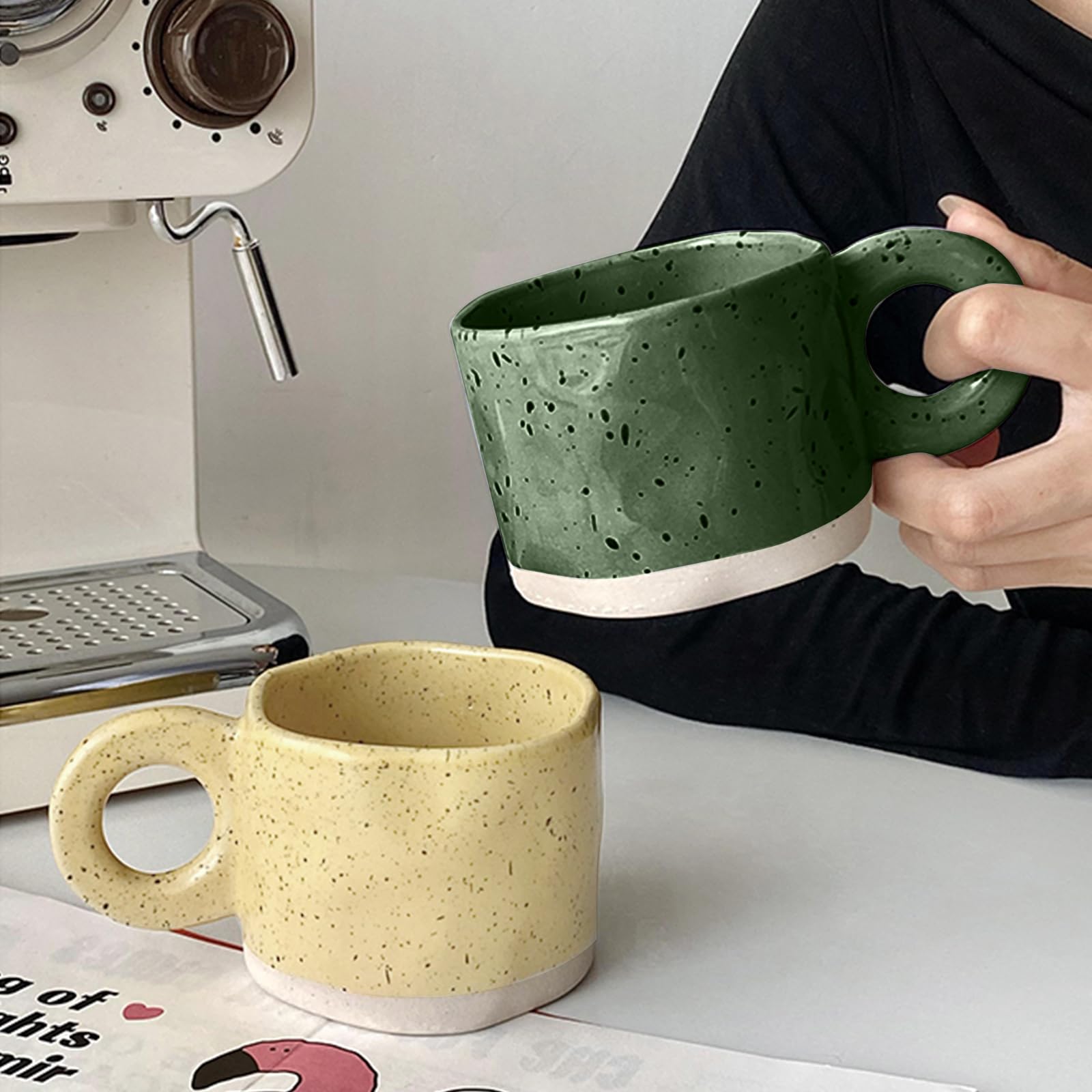 Juego de 4 tazas de café de cerámica de 10 onzas, juego de tazas de café con asa grande para café, té, cacao, leche, hornos de microondas y lavavajillas