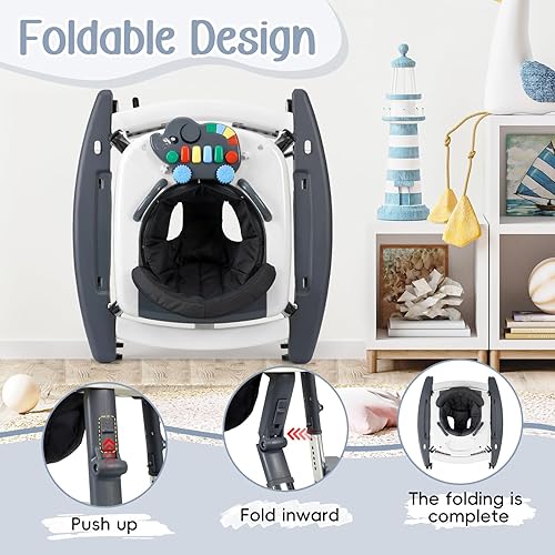 Miniatura 4 de Andador plegable 5 en 1 con música y luces con 5 alturas ajustables, andador para bebés con ruedas y gorila combo portátil, andador infantil para