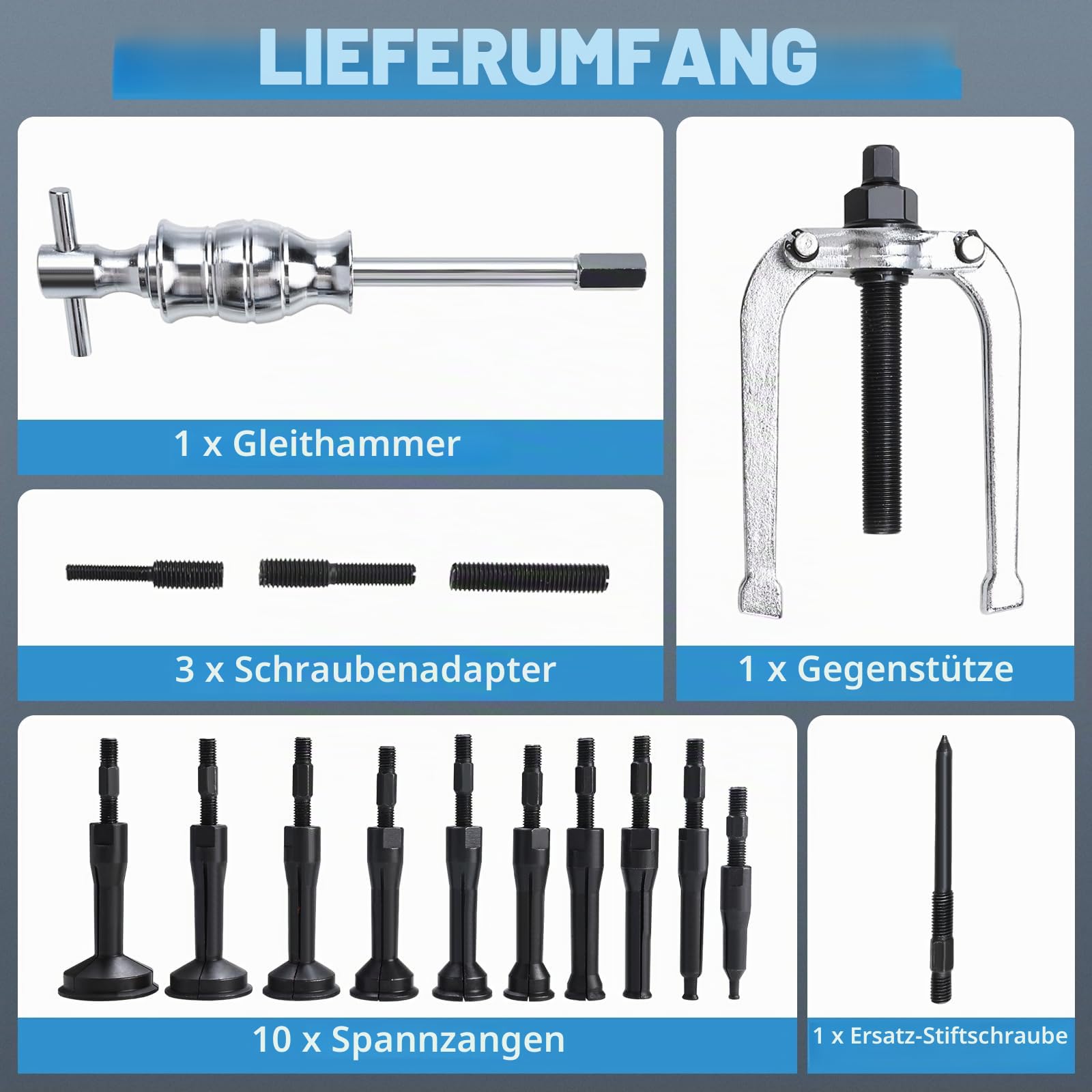 BOOMSTART 16tlg Innenlager Abzieher Innenabzieher Set, 5-58mm Lager Innenabzieher Set, Kugellager Lagerabzieher Innen mit Gleithammer, Grundloch Innenabzieher Innenauszieher für Motorrad Auto (Blau)