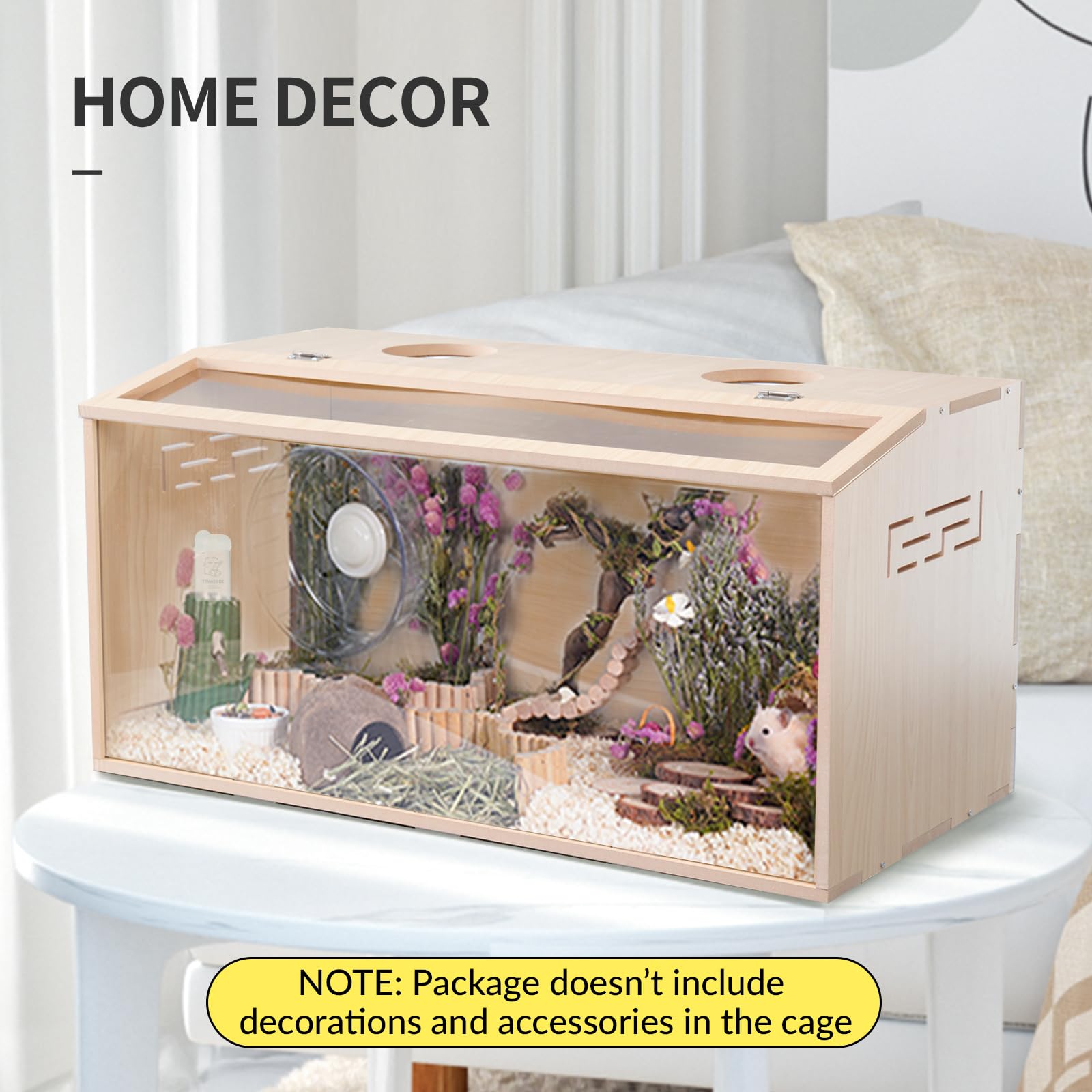 Jaula de madera para hámster de 31.5 pulgadas, hábitat grande, parte superior que se puede abrir, acrílico transparente para visión interior, ventilada, fácil de limpiar, para hámster sirio, hámster