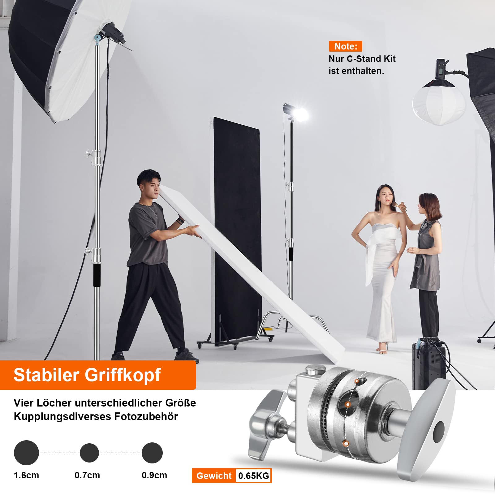 SOONPHO 2-Pack C Stand 100% Acciaio Inossidabile Heavy Duty Supporto a C Fotografia Light Stand C-Stand con 130cm braccio di supporto Kit,testa Grip,clip per Godox AD200 Pro SK400 Aputure(Argento)