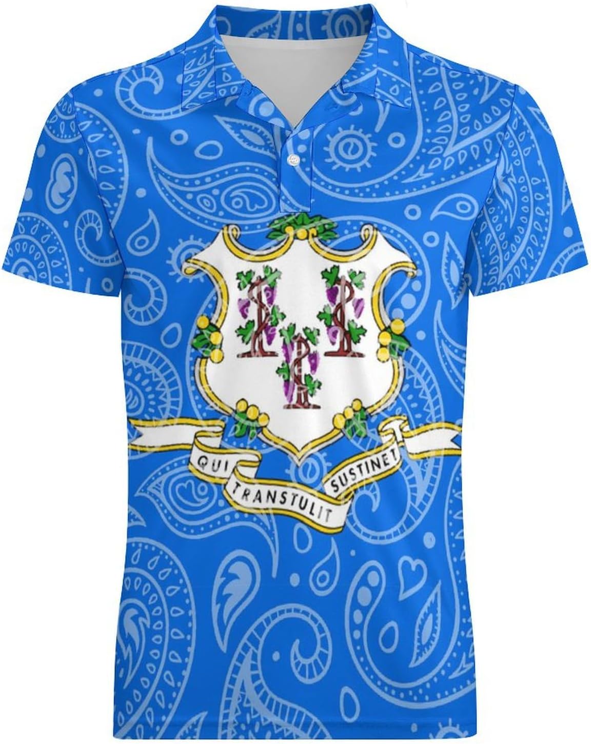 Connecticut State Flag Novelty Men's Short Sleeve Shirt Golf Tennis Shirts Work T-Shirt Sport Tee