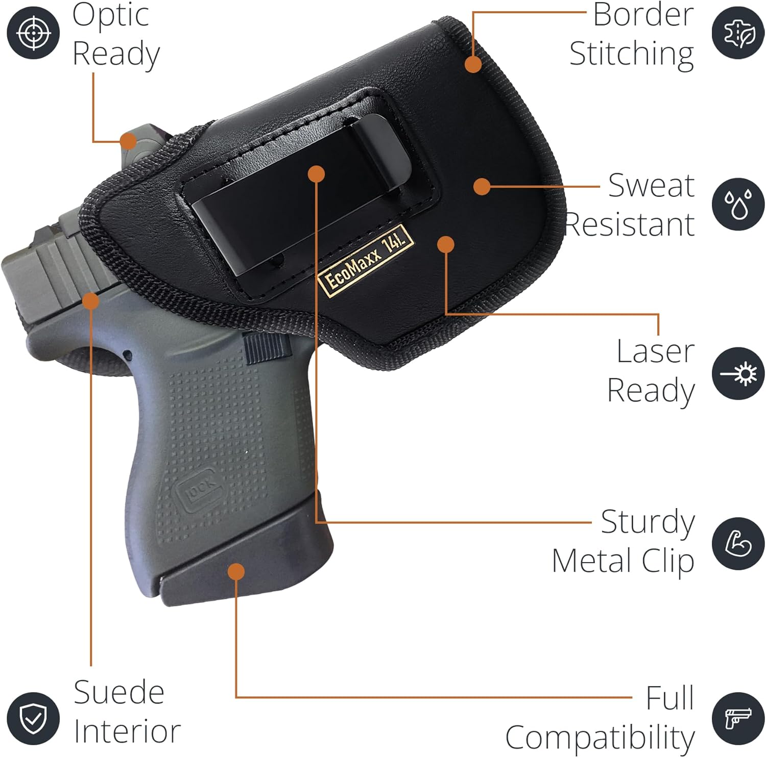 Holster for Micro-Compact Guns (Glock 43, Kahr PM45, Ruger LC9), Eco-Leather IWB, Concealed Carry, Optic Ready, Laser & Flashlight Compatible by MaxxCarry