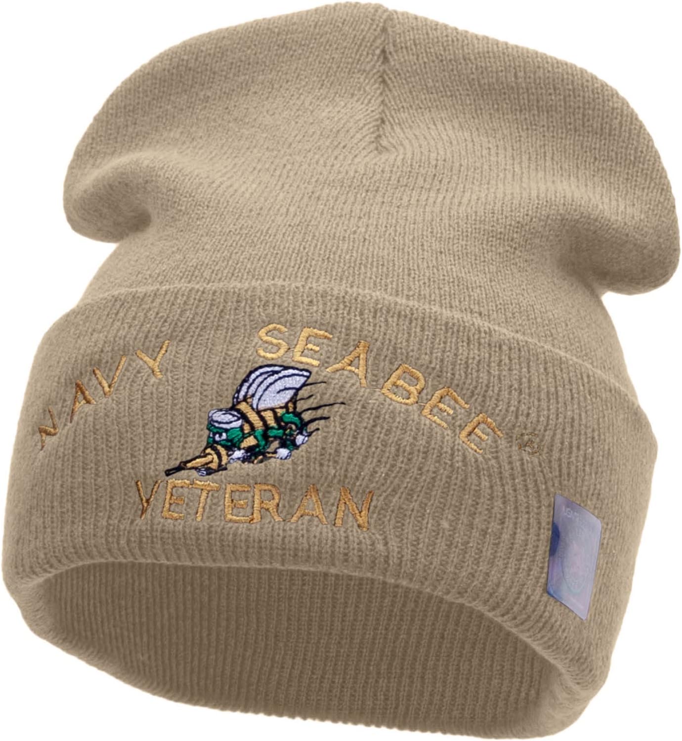 US Navy Seabee Veteran Military Embroidered Long Beanie Made in USA