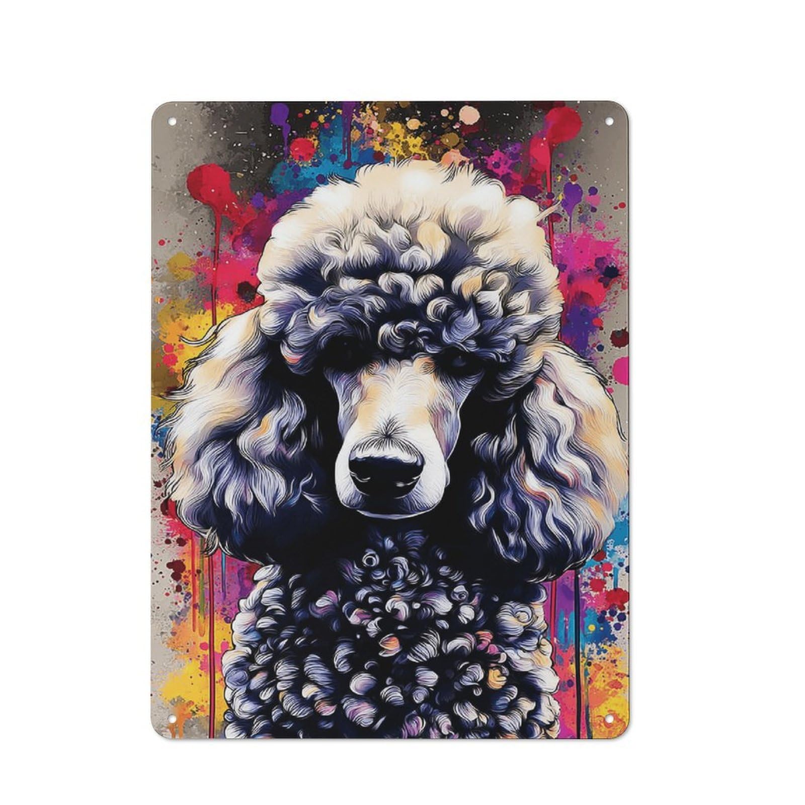 Junmoney Colorful Poodle Portrait Art Print 40X30cm Rustic Metal Plaque With For Café Or Restaurant, For Themed Interiors In Cafés And Restaurants