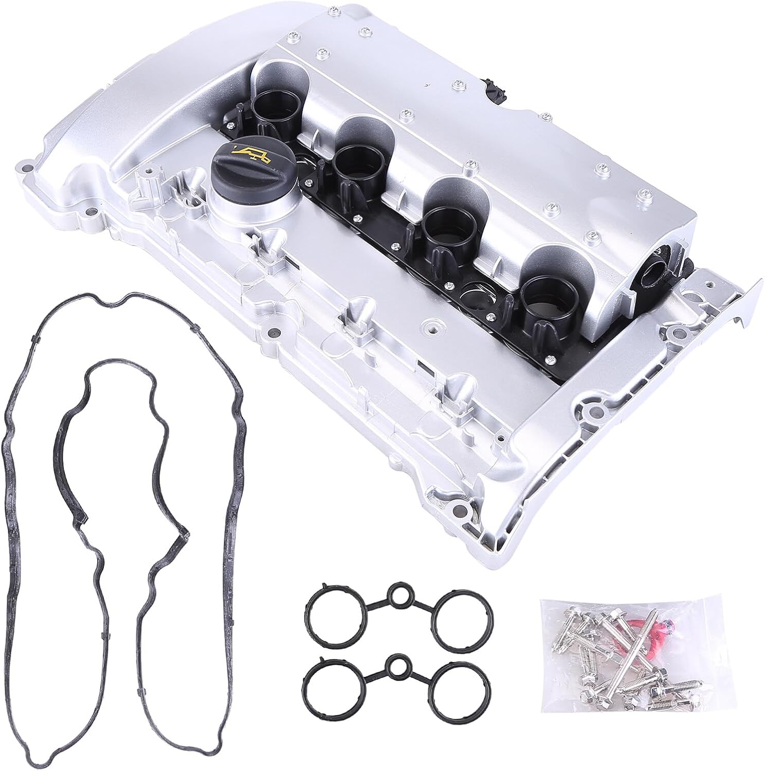 Aluminum Engine Valve Cover with Gasket Bolts for 2007-2012 Mini Cooper S JCW L4 1.6L DOHC R55 R56 R59 1.6L Turbo Valve Cover Gasket Engine Oil Cap Replaces 11127646555 11127561714