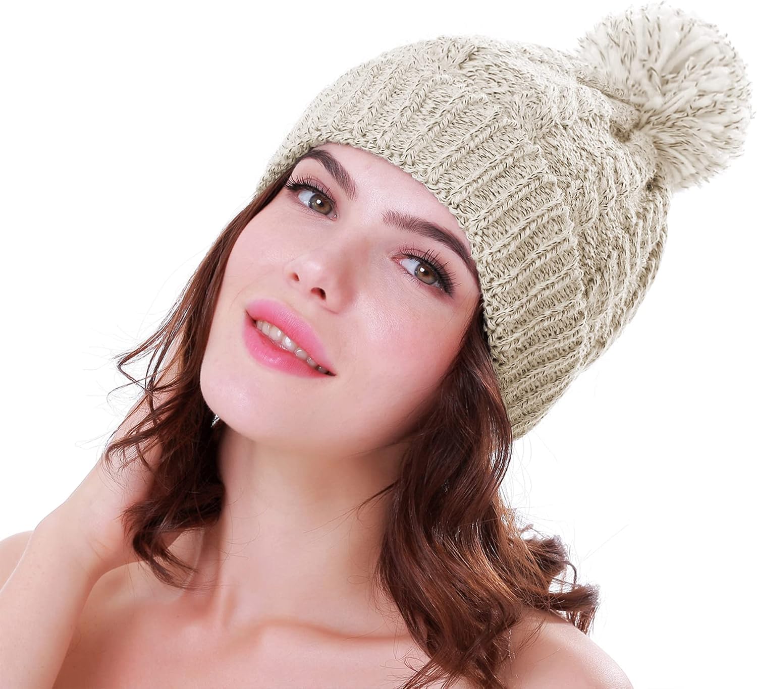 Women's Winter Beanie Warm Fleece Lining - Thick Slouchy Cable Knit Skull Hat Ski Cap