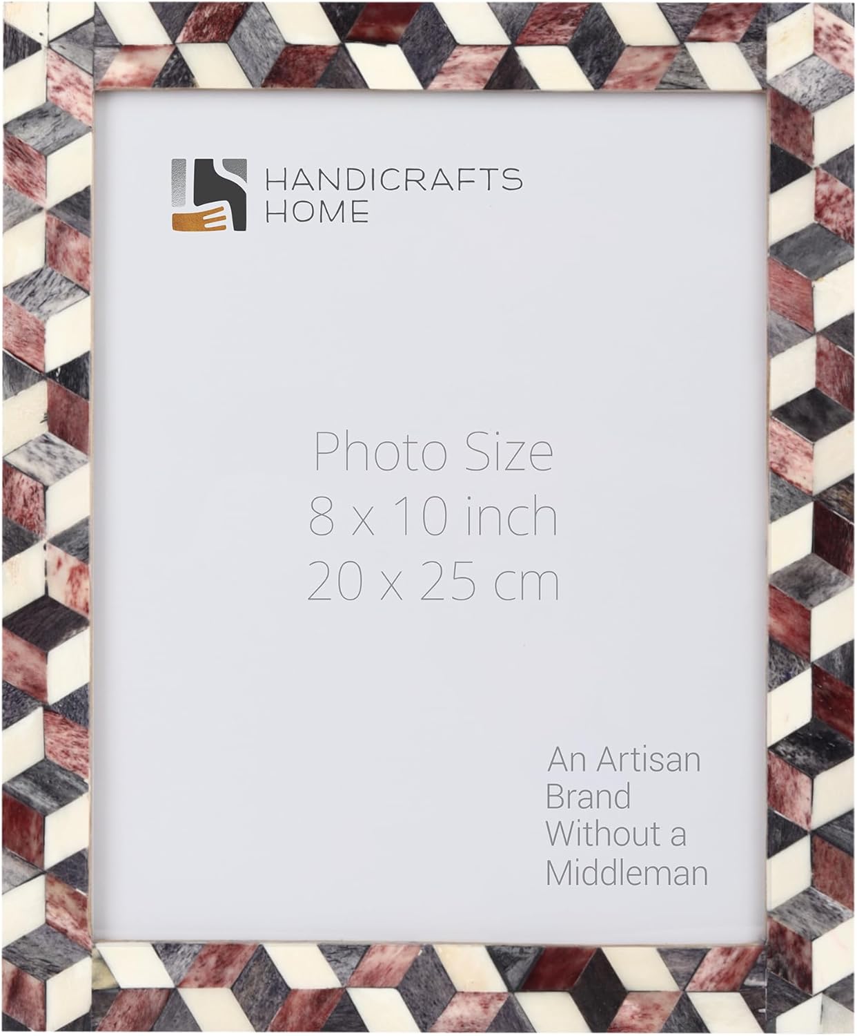 Handicrafts Home Bone Photo Frame Geometric 3D Pattern Inspired Vintage Table-Top/Wall Décor Chevron Art Boho Picture Frames (8x10 Inches, Cube Brown, White)