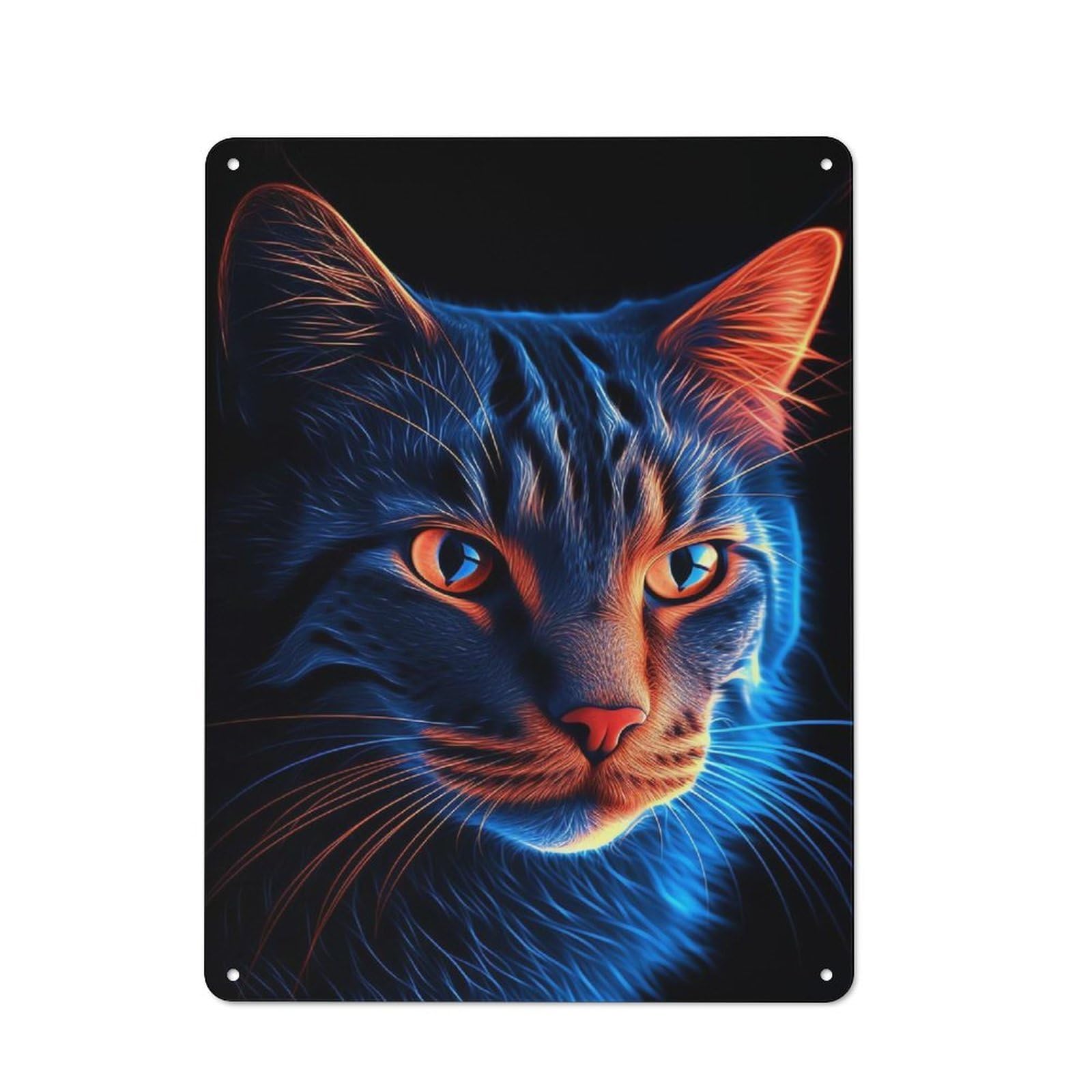 Metal Wall Plaque with Aesthetic Neon Cat Design 40x30cm, Retro Room Wall Plaque for Home, Shop, Pub Or Studio Wall