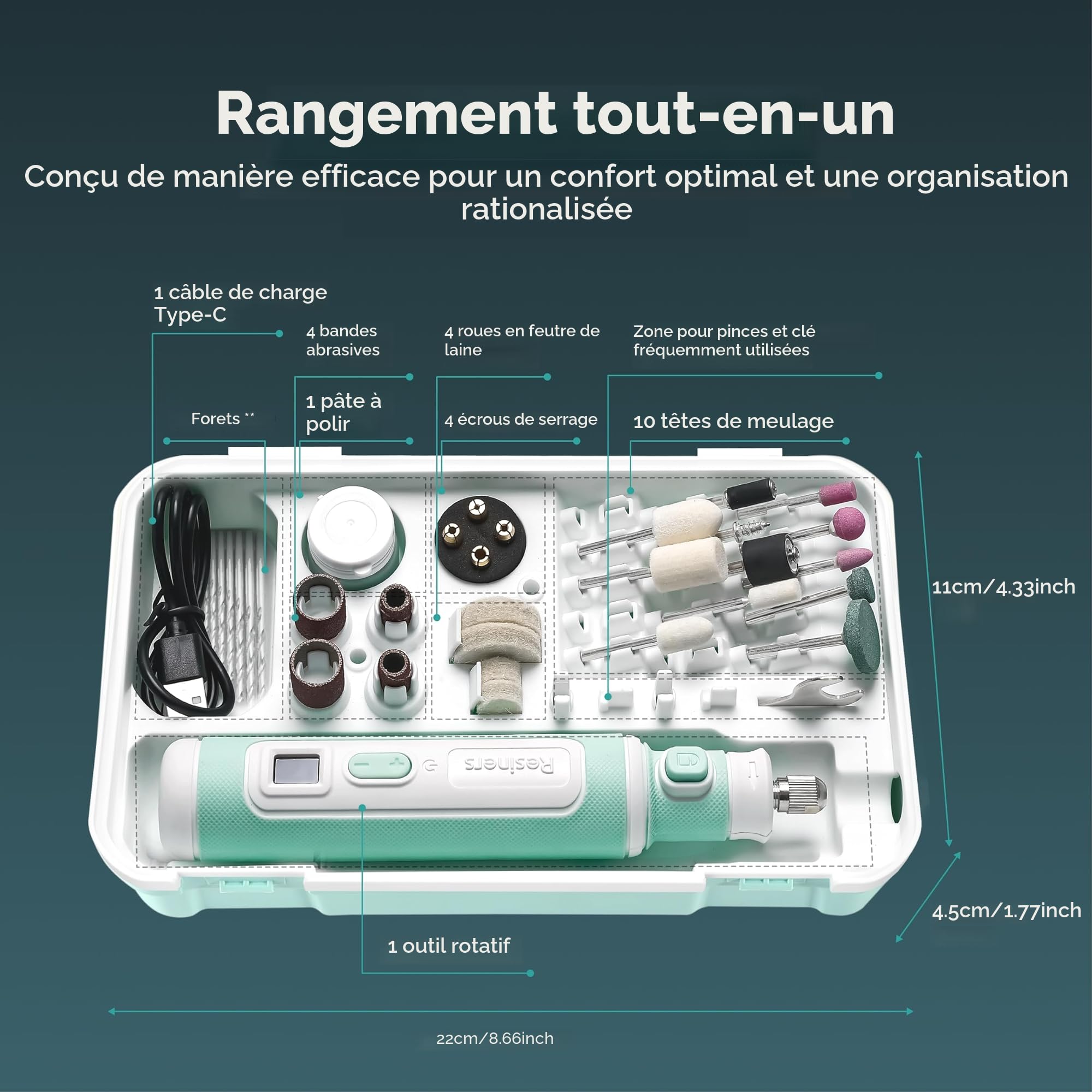 Resiners Kit d'outils rotatifs sans fil 54 pièces, réglable sur 5 vitesses, ensemble de perçage et de polissage en résine