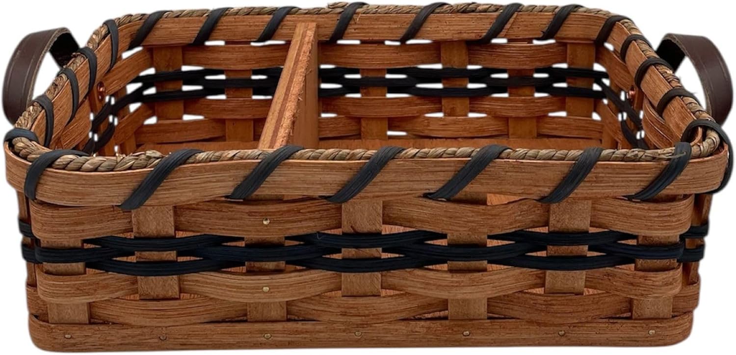 AMISH BASKETS AND BEYOND Amish Napkin Salt Pepper Solid Oak Handmade Wicker Basket (Blue)