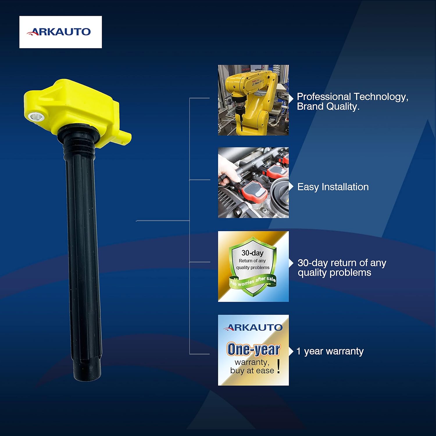 4PCS ARKAUTO HIGH PERFORMANCE IGNITION UF751 UF754 68080508AB 0221504037 68242286AA 68242286AB FOR CHRYSLER 200 DODGE DART FIAT 500X CHEROKEE COMPASS RENEGADE RAM PROMASTER CITY 2.4L L4