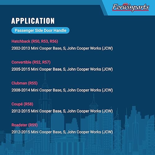 Miniatura 3 de 51217198472 Manija de puerta lateral del pasajero para Mini Cooper R50 R52 R53 R55 R56 R57 R58 R59 2002-2015 51217147504 1.6L L4