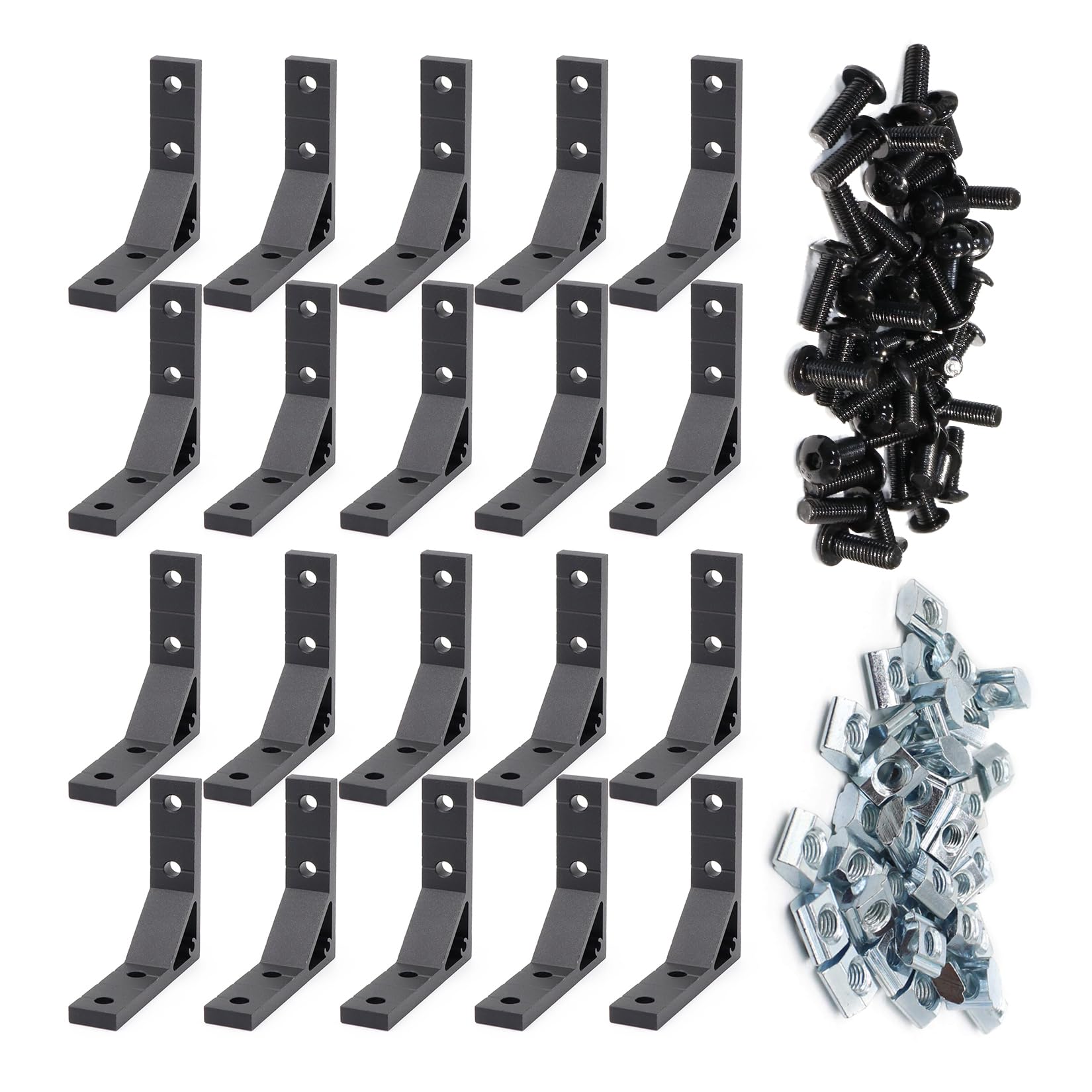 20 Set 78x78mm 2020 Aluminum Extrusion T Slot Corner Bracket 20 Series Extruded Hardware 90 Degree Right Angle Connector with M5 Bolts Nuts for 20/20 80 20 2040 T V Slot Black Aluminum Profile