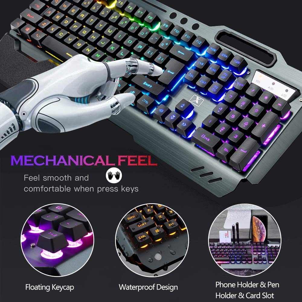 LexonElec 680 pro - RGB LED Wireless Gaming Tastatur und Maus 4800 mAh volle 104 Tasten Tastatur PC Zubehör eingerichtet 2.4g USB Gamer 2400 DPI atmende optische Maus für PC Mac Laptop comptuter