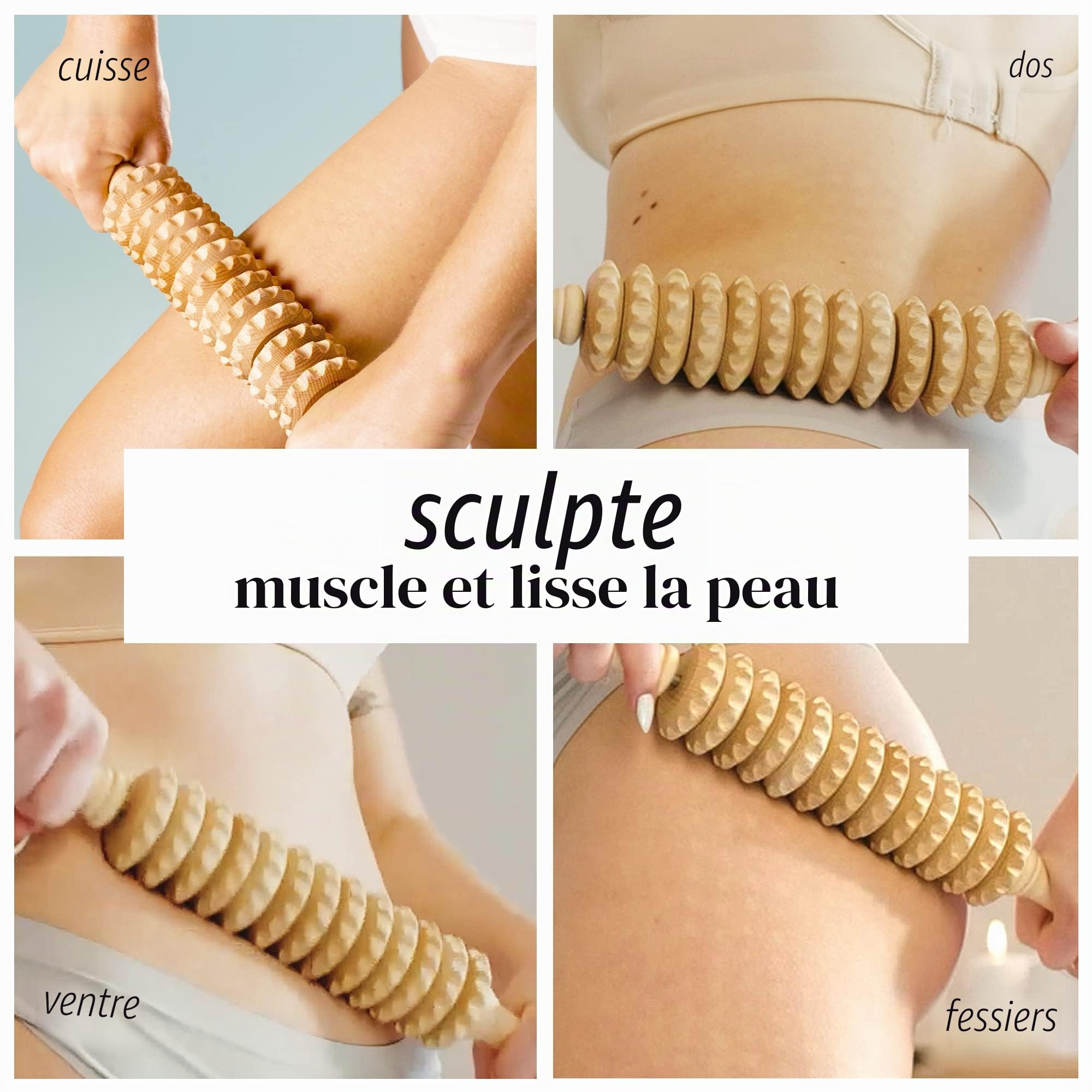 Tuuli Accessories Anti Cellulite Masseur Rouleau de Massage Appareil Maderothérapie Bois 40 cm
