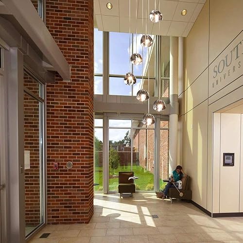 Miniatura 2 de KJLARS Candelabro de cristal moderno colgante LED con forma de gota de lluvia, lámpara de techo con bola de cristal, 7 luces para escalera, sala de