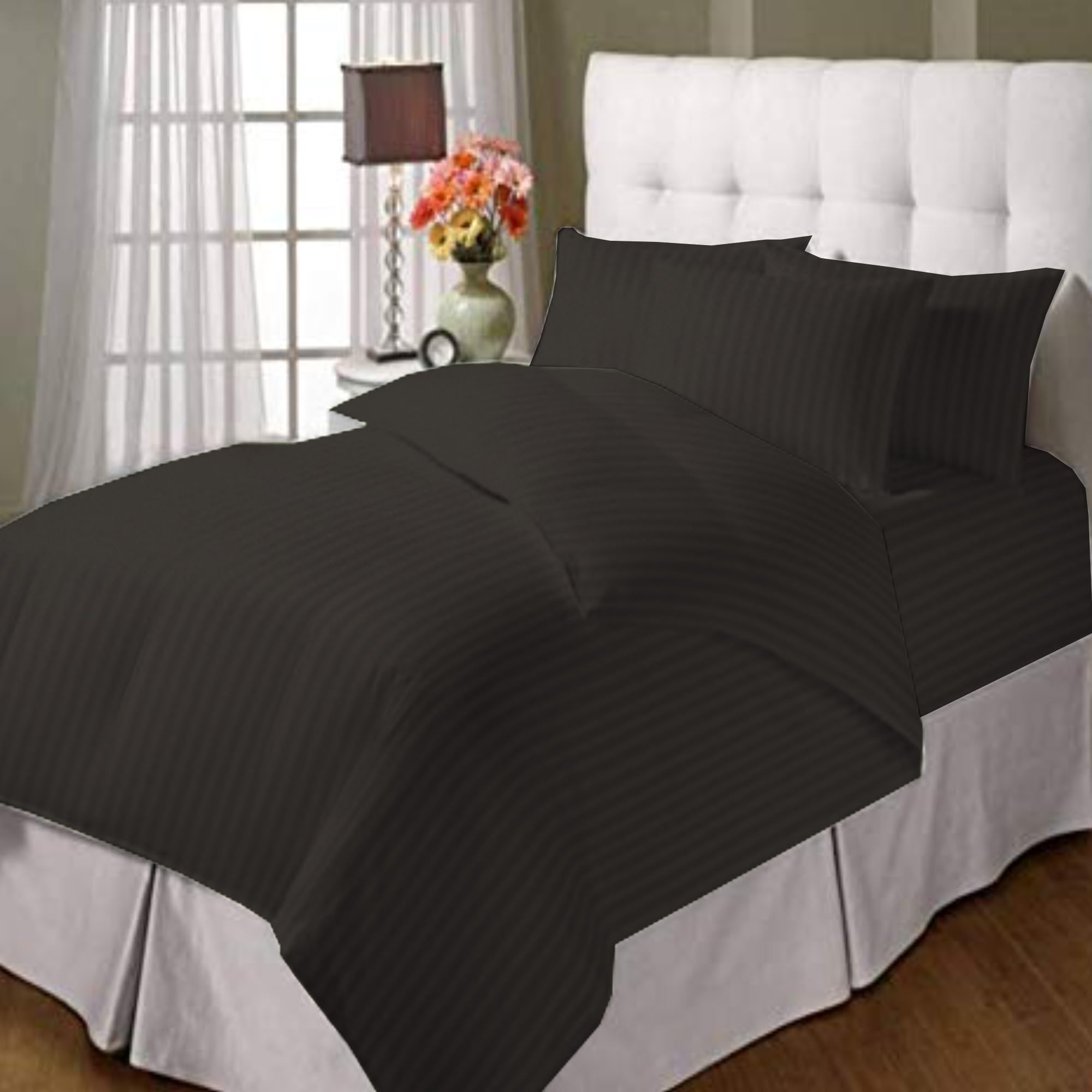 Trance Home Linen Zippered 100% Cotton 200 TC Satin Stripe Single Duvet Cover Quilt Cover Blanket Cover Razai Comforter Cover with 1 Pillow Cover (Steel Grey, 60" X 92")-image-5