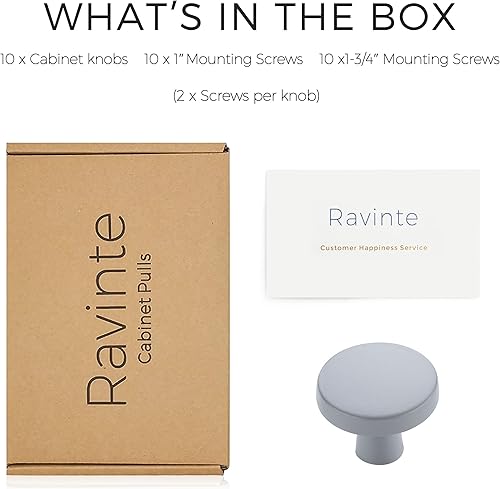 Miniatura 35 de Ravinte Paquete de 50 pomos de gabinete de cocina de 1-1/4 pulgadas, pomos redondos sólidos para cajones de aparador, pomos de tocador negro mate