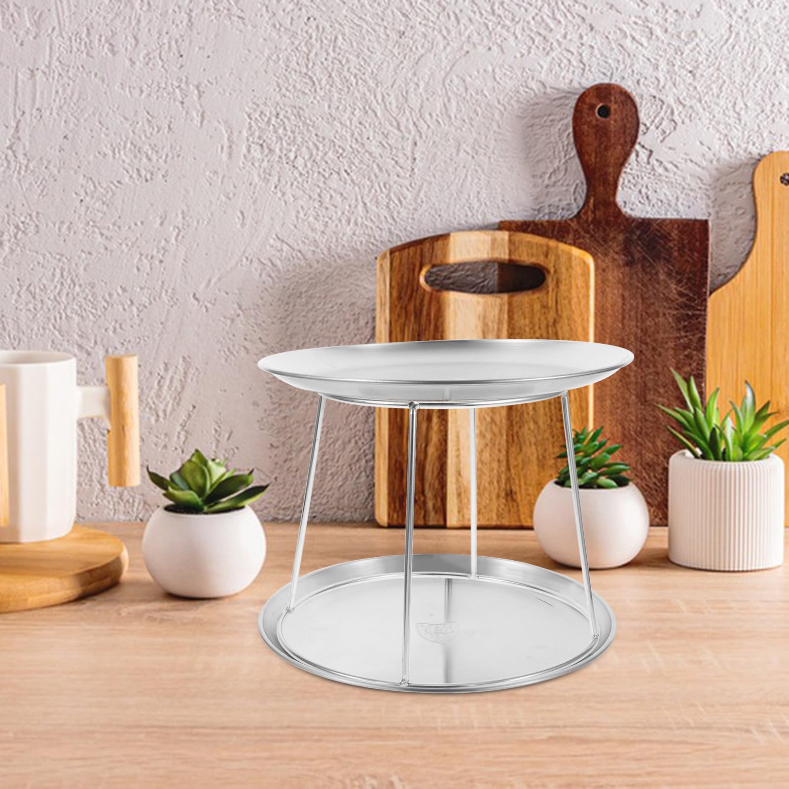 Juego de 3 bandejas de acero inoxidable para servir mariscos y aperitivos, estante ajustable de doble capa de 17-23 cm para exhibición de bufés en el hogar y restaurante, elegante