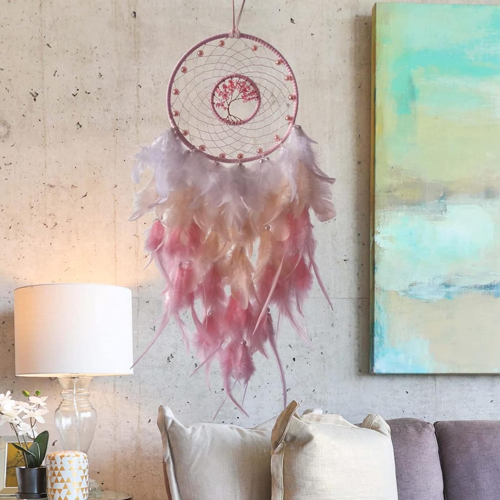 Attrape Reve Geant Attrape-Rêves Bleu Avec Plumes - Décoration