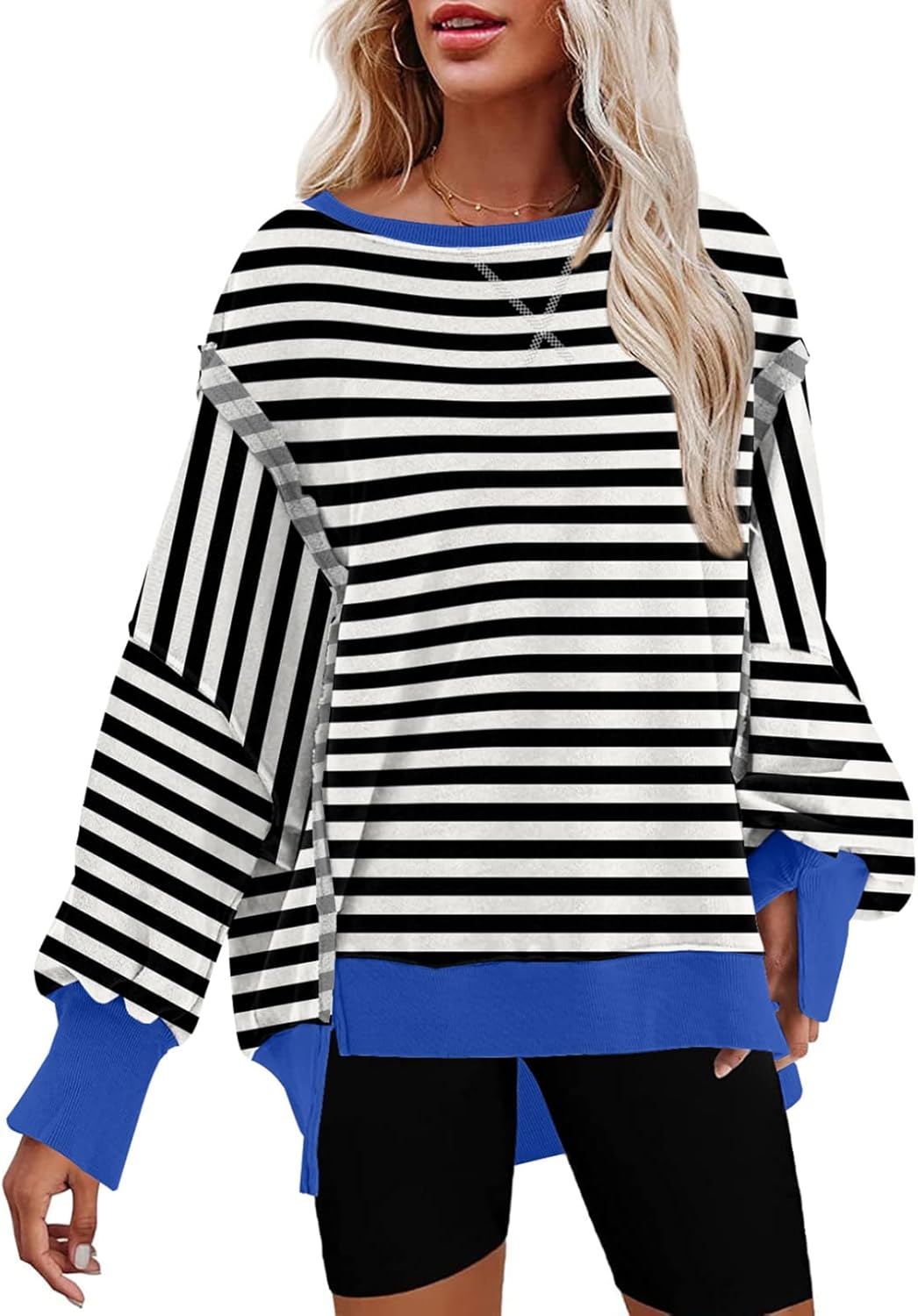 SHEWIN Womens Oversized Reverse Seam Sweatshirt Casual Long Sleeve Pullover Tops Lightweight Loose Crewneck Sweatshirts