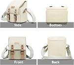 Cwatcun Compact Camera Bag Case Canvas Leather Trim Compatible for Nikon, Canon, Sony Mirrorless Camera and Lenses Water Resistant, Camera Shoulder Messenger Bag Beige(Small)