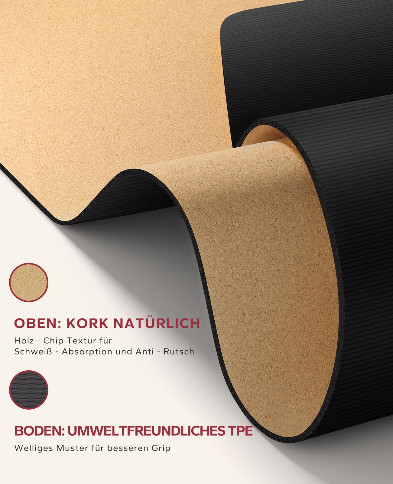 HAPBEAR Yogamatte Kork XXL- Extra Groß Yoga Matte Rutschfestes 183 x116 cm/183 x92cm- 6mm Dicke Dämpfungsauflage, 100% Natürliche & Dauerhaft korkmatte Für Yoga & Pilates- Inkl.Resistance Band