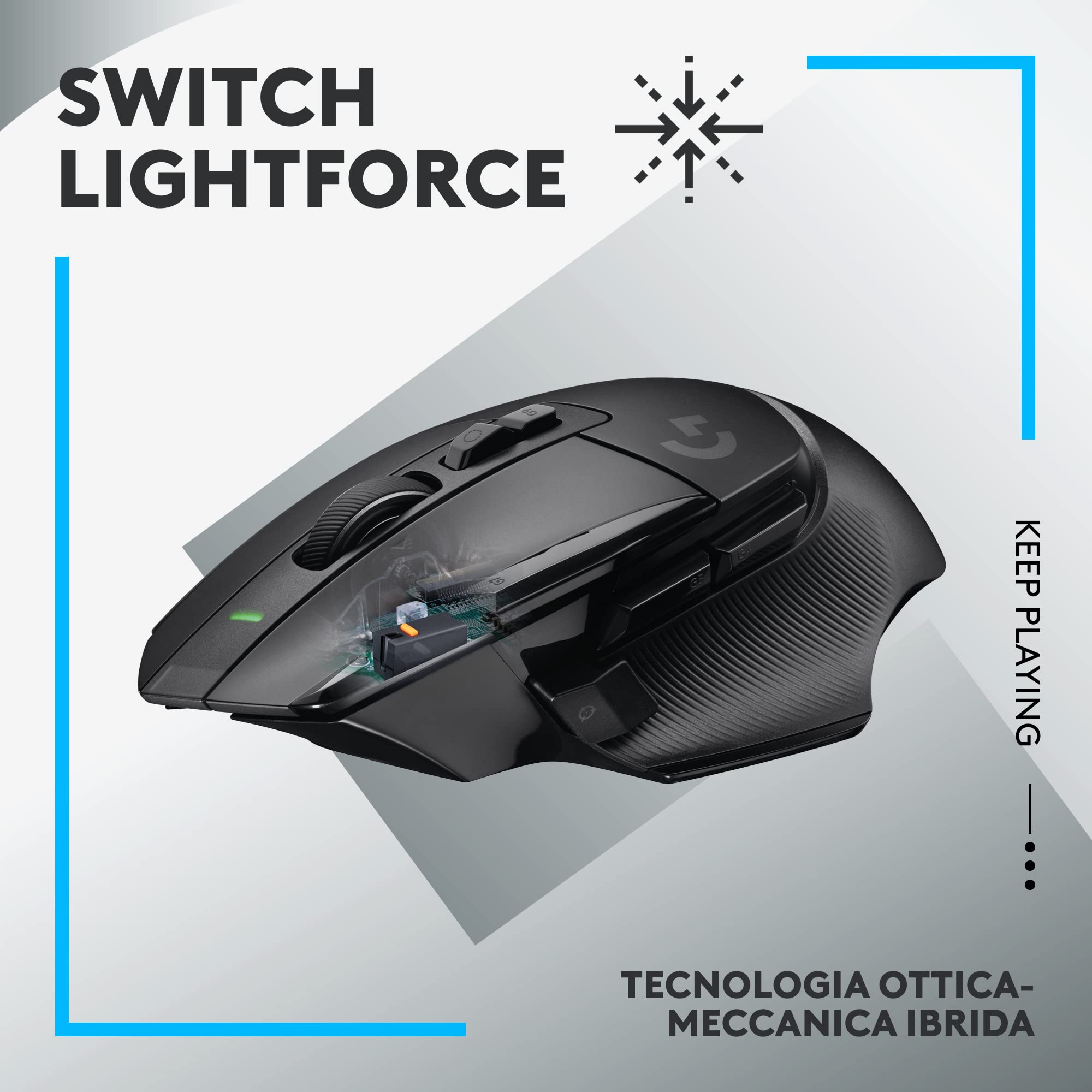 Logitech G G502 X LIGHTSPEED Mouse Gaming Wireless - Mouse Ottico con Switch Ottico-Meccanici Ibridi LIGHTFORCE, Sensore per Gaming HERO 25K, Compatibile con PC - macOS/Windows - Nero