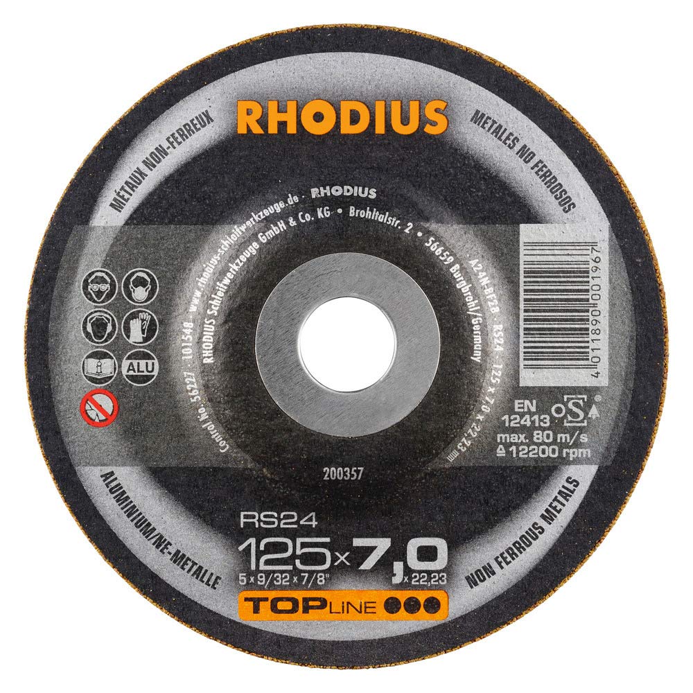 Rhodius RS24 - Discos de desbaste (125 x 7,0 mm, para metales de aluminio/NE, 25 unidades)