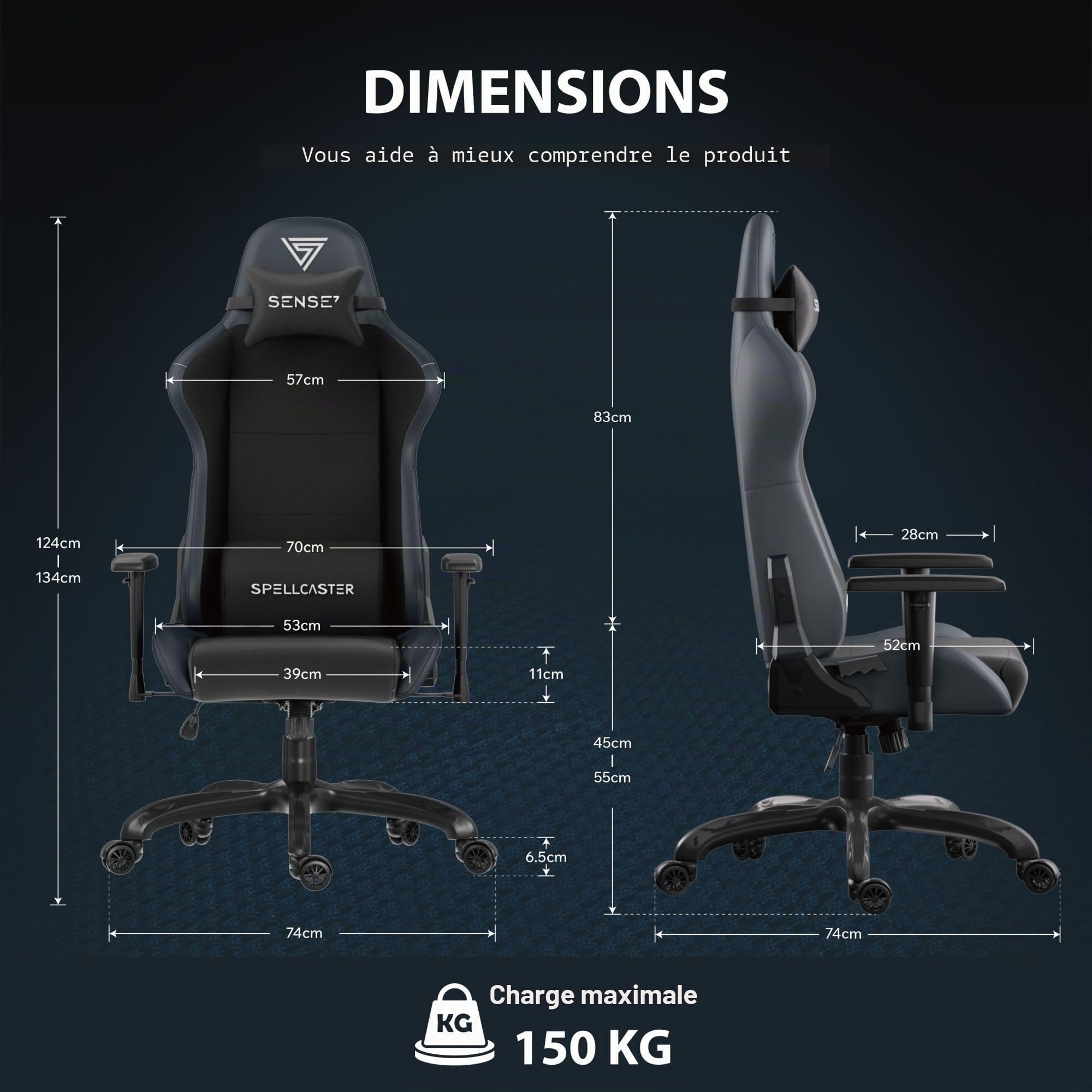 SENSE7 Chaise Gaming Spellcaster Moderne 160° Eco-Cuir 1D Mousse