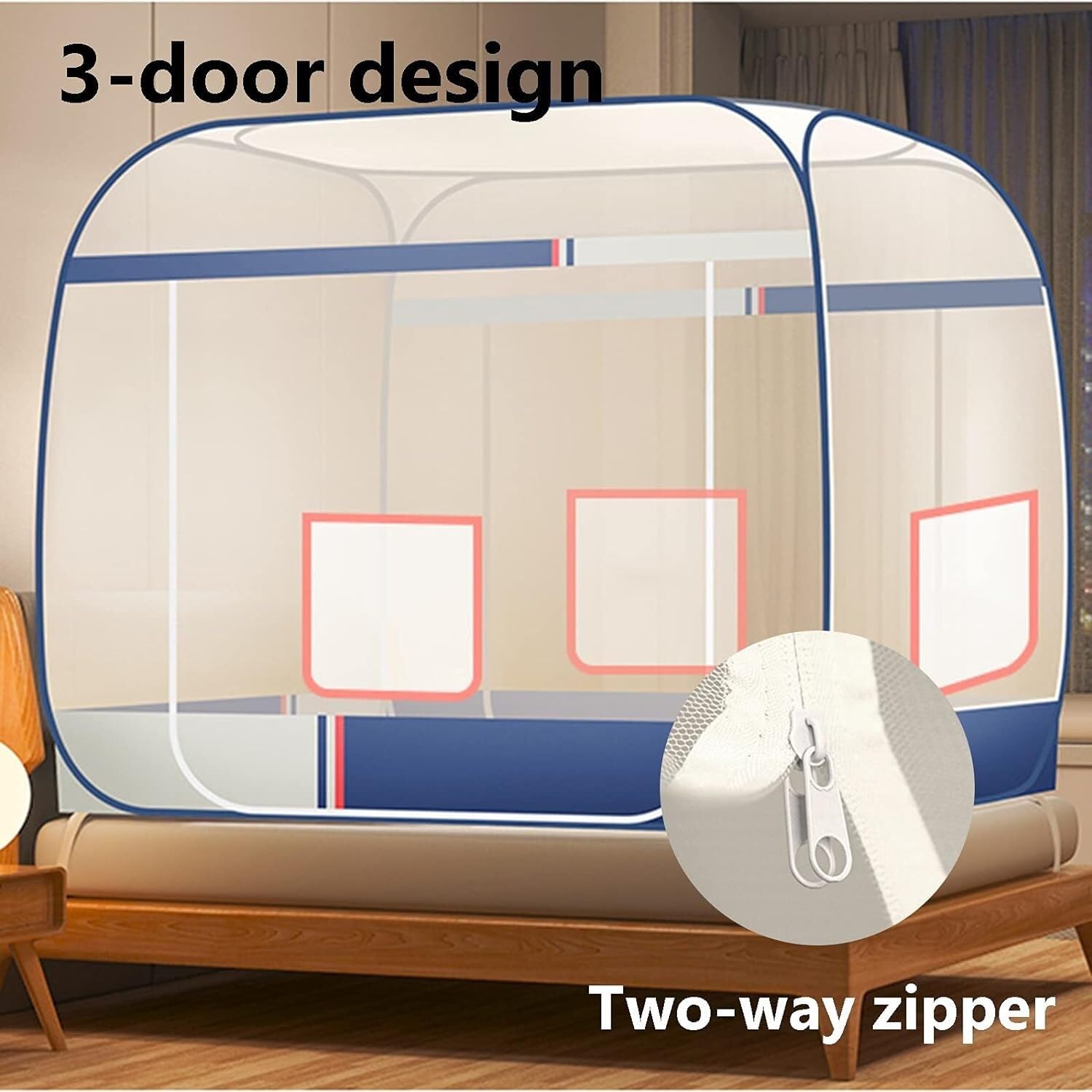 Moskitonetz für drinnen und draußen, faltbares Pop-Up-Moskitonetz aus Draht für Schlafzimmer/Garten (Grau, 1,2 x 2,0 x 1,5 m)