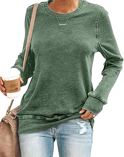 SENSERISE Womens Casual Crewneck Sweatshirt Long Sleeve Solid Color Shirt Soft L&hellip;