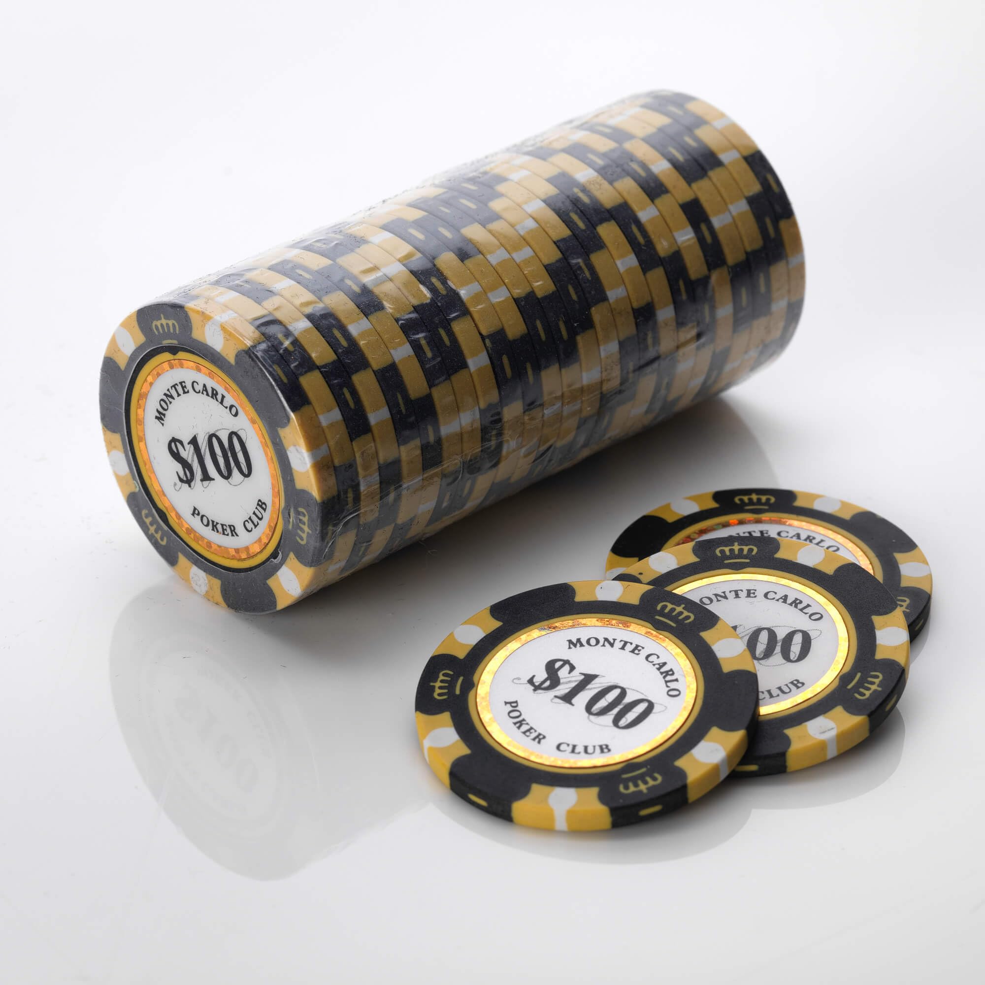Squirrel Poker 14G Monte Carlo Poker Chips - 25pcs per roll - 10 Value Variations (1/5/10/25/50/100/500/1000/50000/10000) (Black - $100)