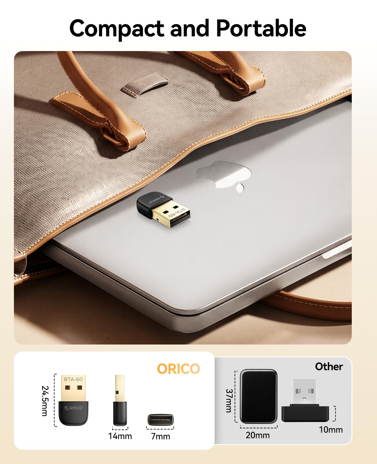 ORICO USB Bluetooth Adaptador – Alcance 30m, Velocidad 3Mbps, Dongle Bluetooth 6.0 EDR & BLE, Compatible Windows 8.1/10/11, para Auriculares, teclados, Ratones, Altavoces, impresoras (BTA-60)