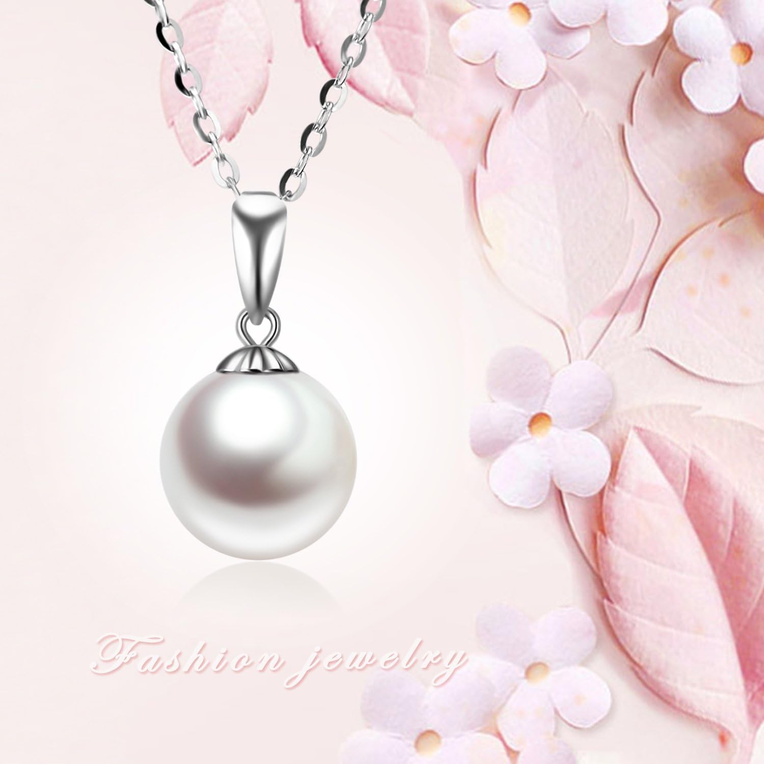 10K White Gold Freshwater Cultrued Pearl Pendant and Chain Necklaces for Women, 16+1+1 inches