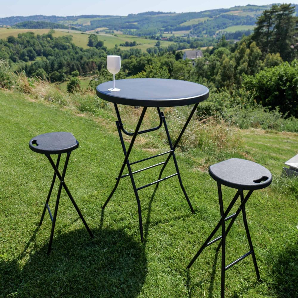 Oxeo Table Mange Debout Pliable 80cm H110cm Table Haute Bar Plateau Résine Acier Noir