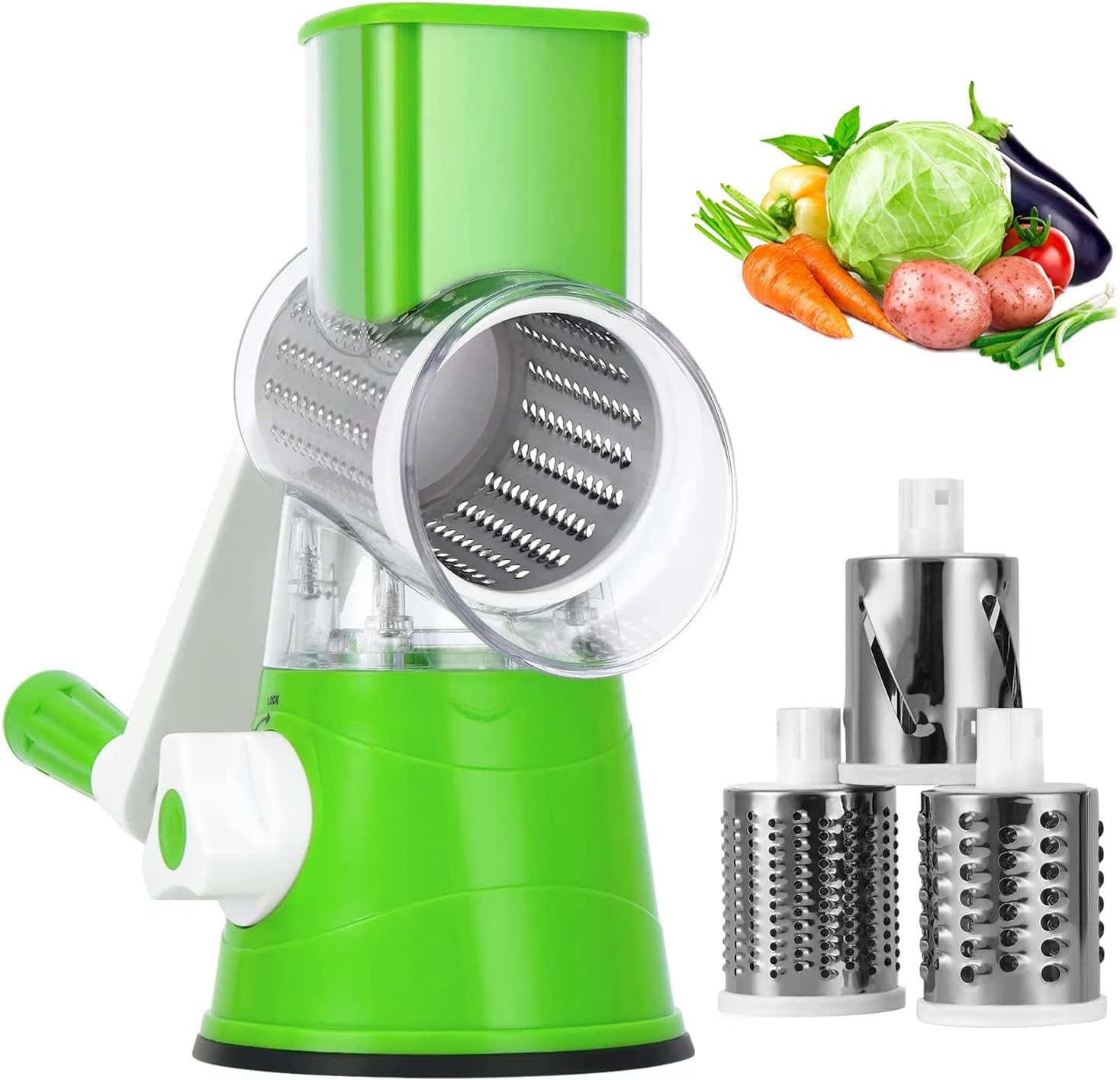3 in 1 Manual Rotary Cheese Grater, Handheld Vegetable Chopper Slicer Cheese Shredder, Mandolin Slicer Grinder Safe Food Shredder Nut Grinder for Potato, Carrot, Garlic, Walnut