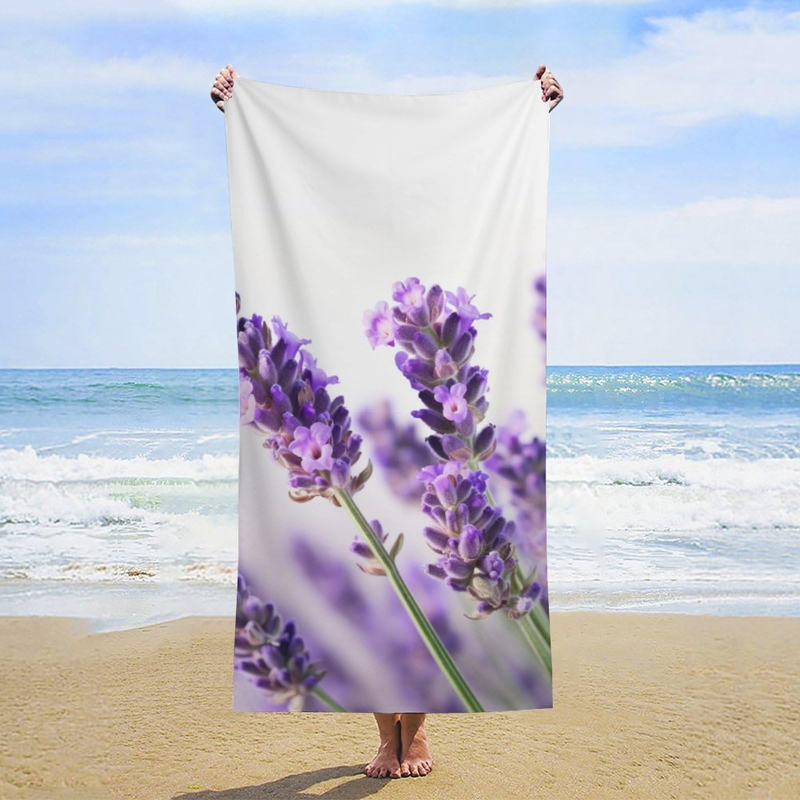 NTVOWPZO Lavender Flower Beach Towel Oversized Microfiber Bath Towels Lightweight Sand Proof Beach Towels Absorbent Pool Towels for Swimming Yoga Bathroom Towel 31.5" X 63"