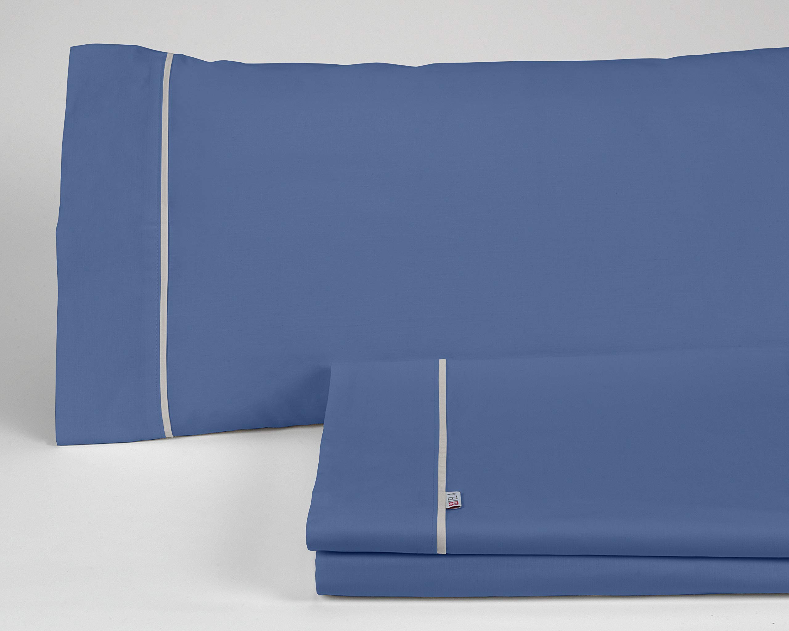 Parure lit 180x200 bleu 4 pièces polycoton AlexandreHouse uni