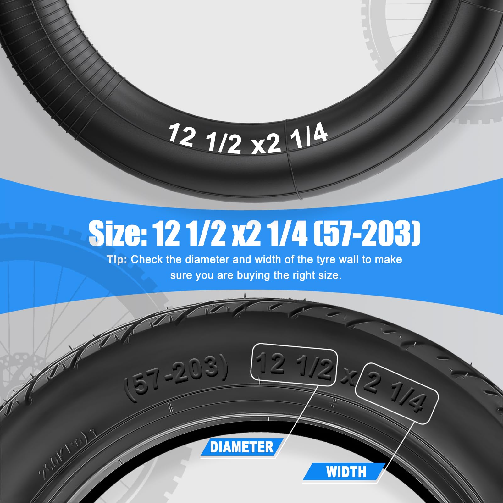 12 1/2 x 2 1/4 57-203 Reifen mit Schlauch, Hohe Stabilität & Haltbarkeit 12 1/2 x 2 1/4 Reifen und Schlauch Winkelventil 45° Silber, 12.5x2.25 Ersatzreifen Kinderwagen für Laufrad Fahrrad, 2Set