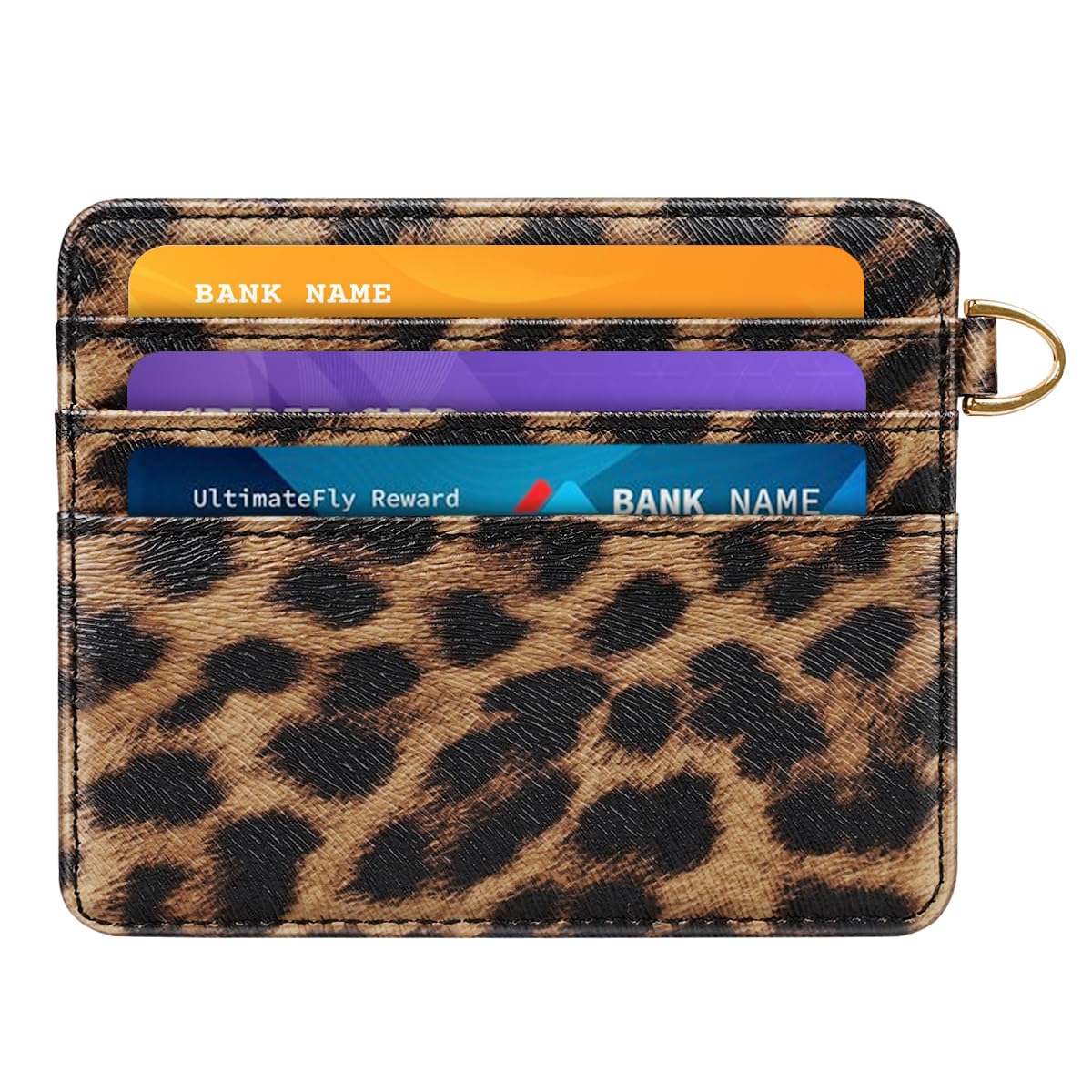 Slim Minimalist Pocket Credit Card Holder Wallet RFID Blocking Lightweight Thin Small Cute Card Cases Leopard