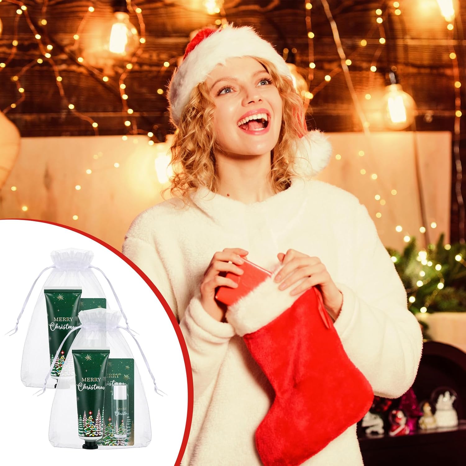 30 Sets Christmas Hand Cream and Lip Balm Bulk Mini Travel Size Hand Lotion and Moisturizing Lip Balm for Christmas Stocking Stuffers Holiday Gifts Xmas Party Favors