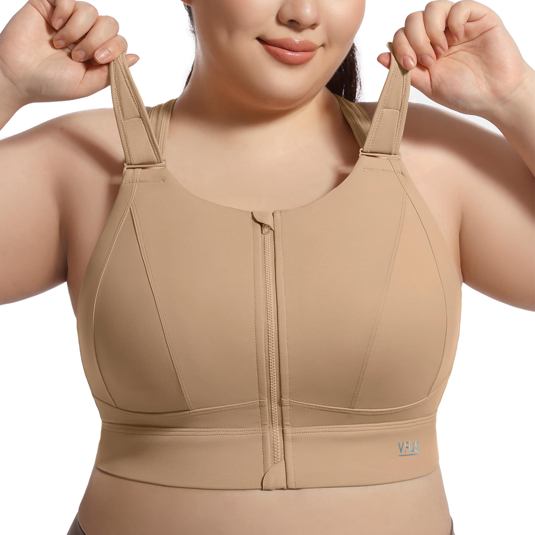 High Impact Sports Bras for Women Adjustable Zip Front Plus Size Workout Bra Full Coverage Removable Padded Running