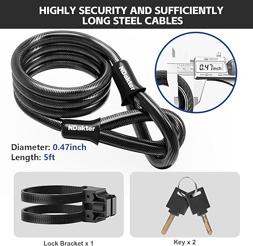 Miniatura 5 de NDakter Candados de bicicleta antirrobo de alta resistencia, cerradura combinada de bicicleta de 0.71 pulgadas, cerradura de combinación reiniciable